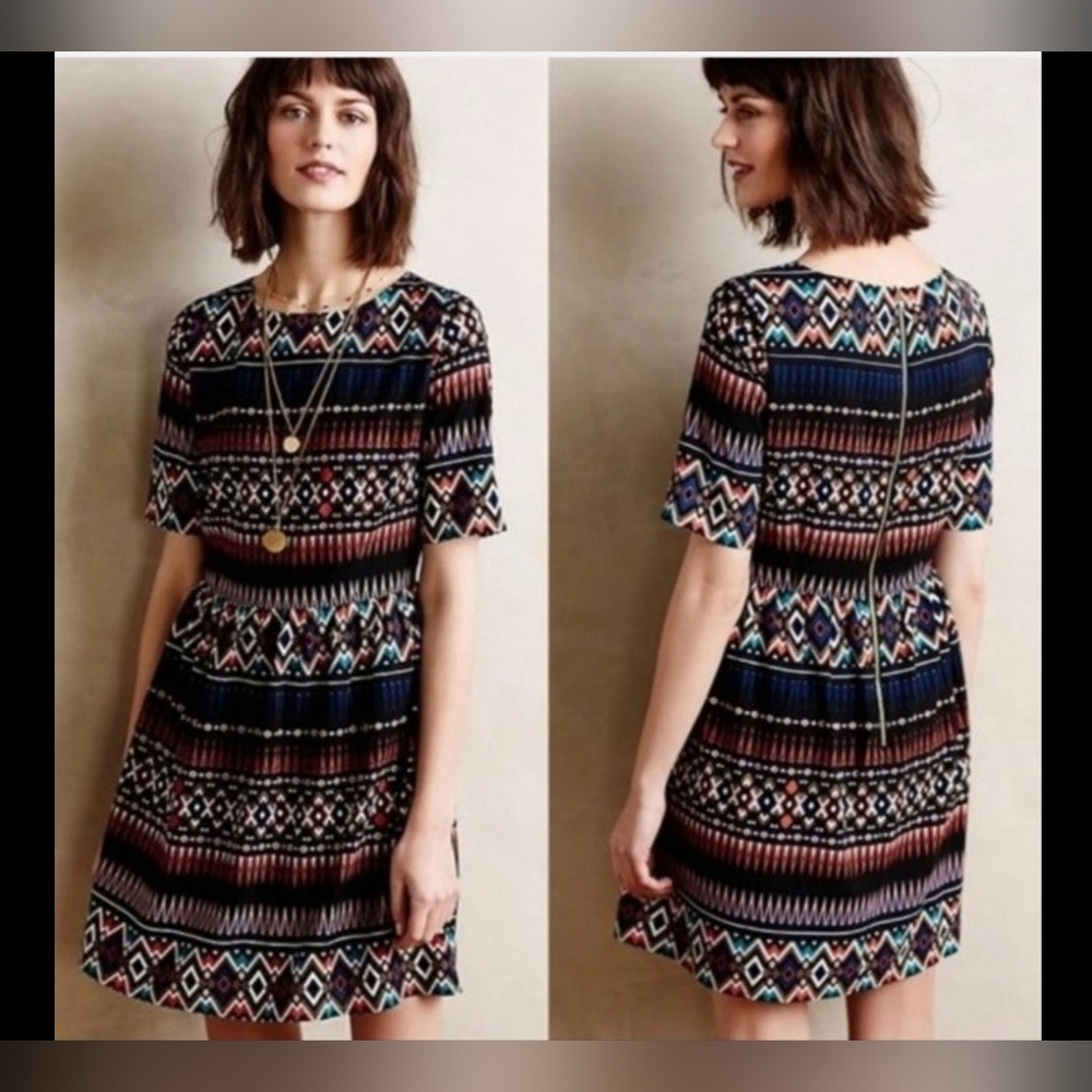 Anthropologie Maeve Aztec Boho Short Sleeve Dress